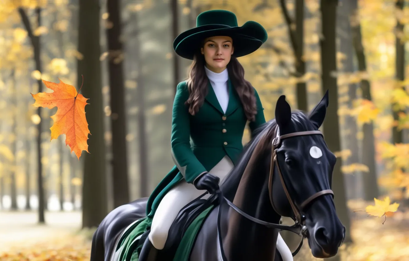 Photo wallpaper autumn, girl, landscape, nature, Park, animal, horse, rider
