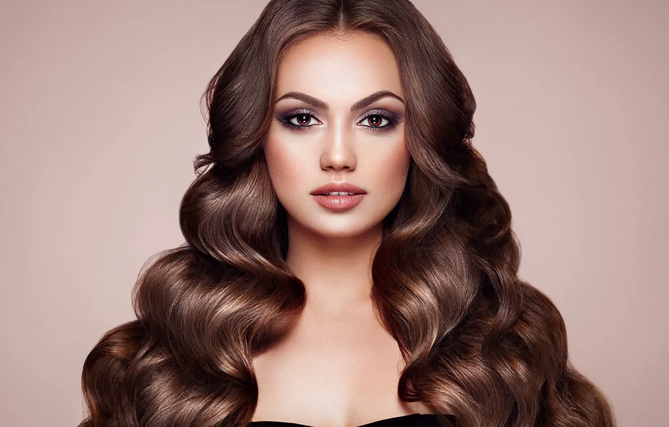 Photo wallpaper look, background, portrait, makeup, hairstyle, brown hair, beauty, curls