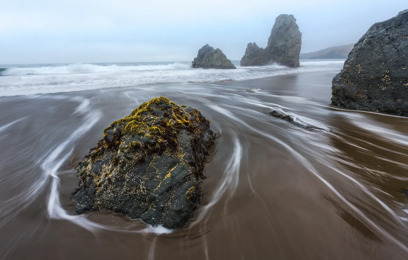 Photo wallpaper sea, landscape, stones, moss