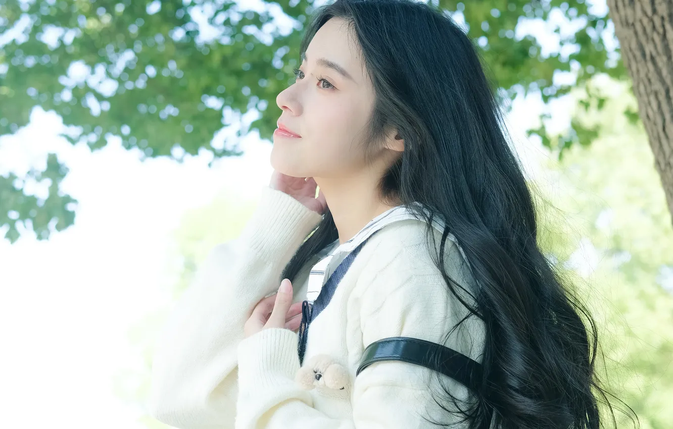 Photo wallpaper woman, smile, beautiful, tree, model, pretty, asian, cute