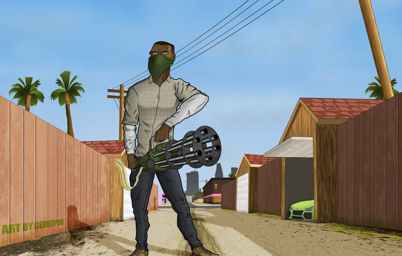 Photo wallpaper weapons, Minigun, GTA V, Franklin, Franklin, minigun