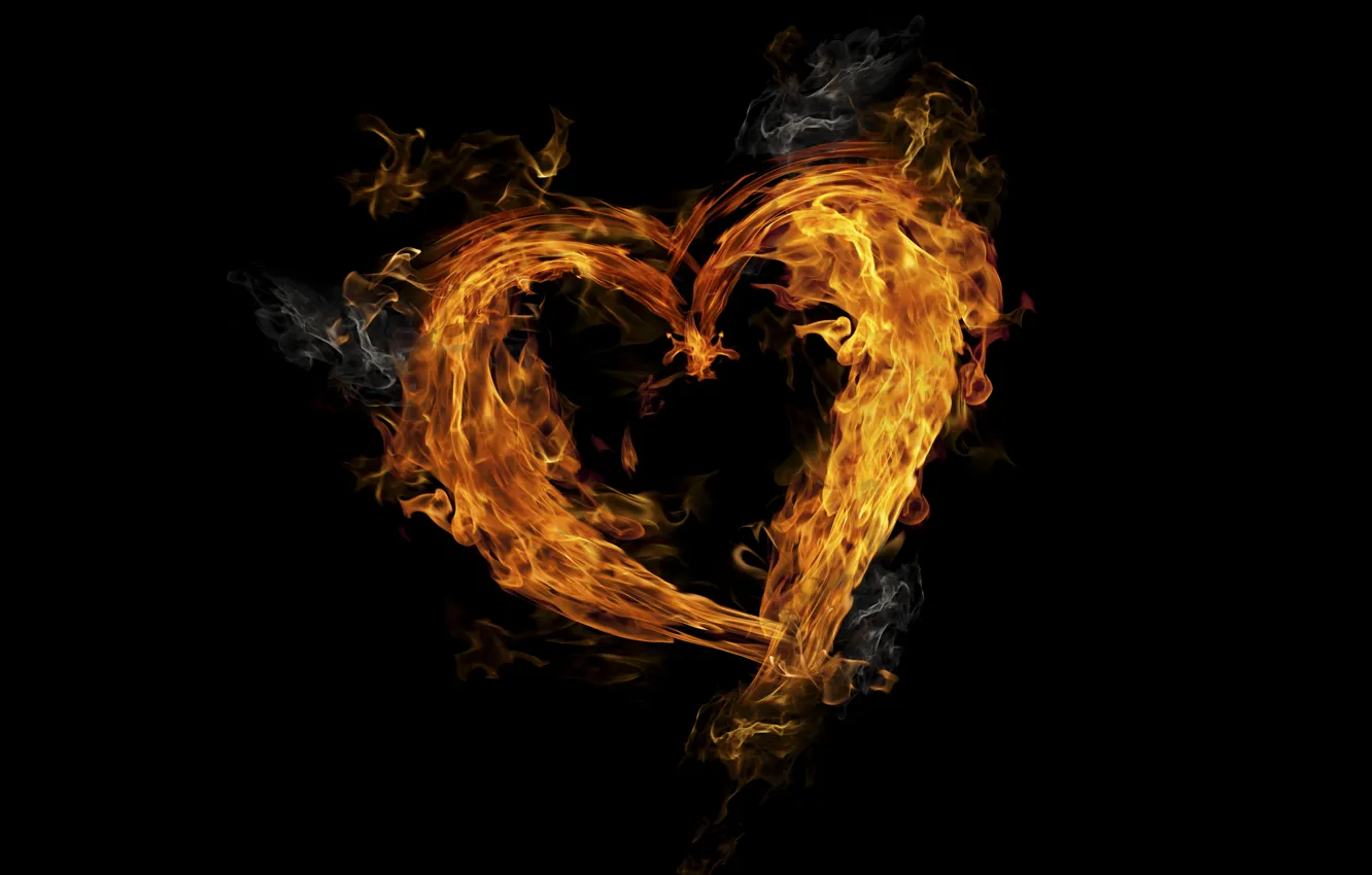 Photo wallpaper background, fire, flame, heart, smoke, fire, heart, burning