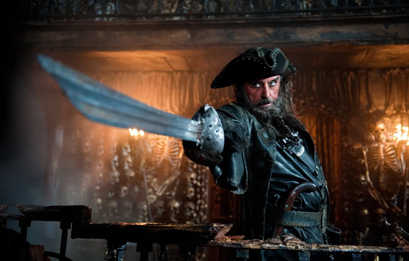 Photo wallpaper pirate, skull, Pirates of the Caribbean 4, Blackbeard, pistol