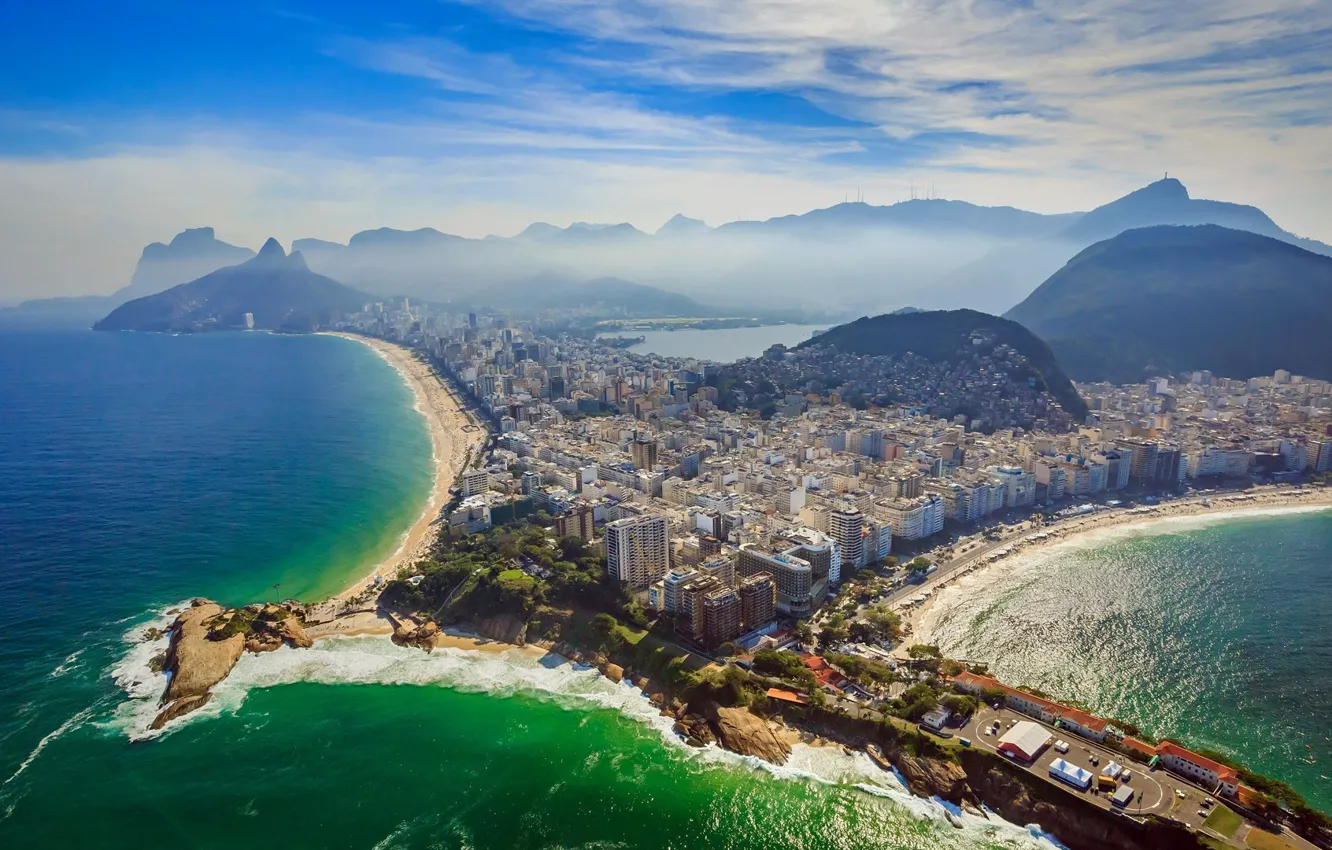 Photo wallpaper sea, beach, clouds, mountains, the city, the Peninsula