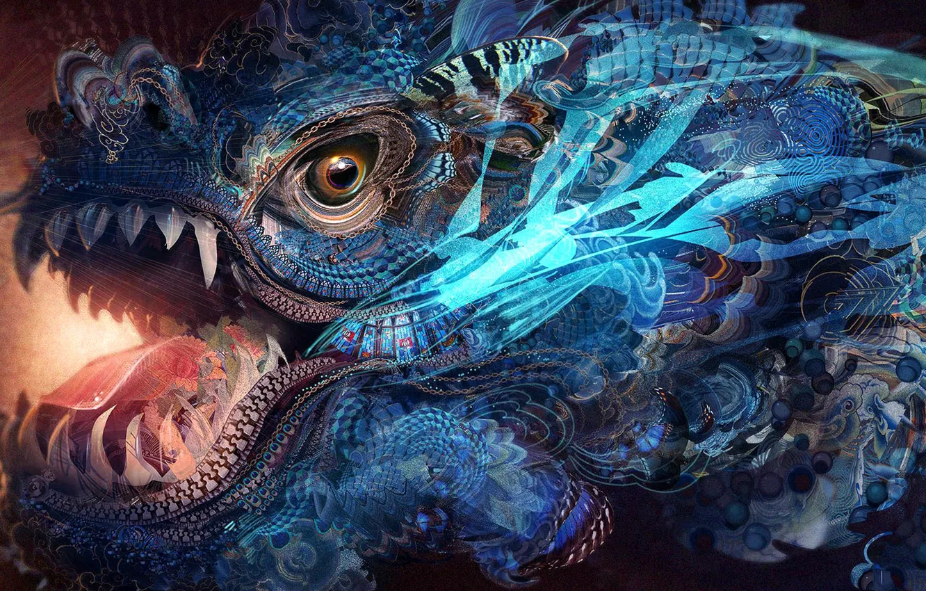Photo wallpaper colors, colorful, abstract, fantasy, texture, dragon, eye, rendering