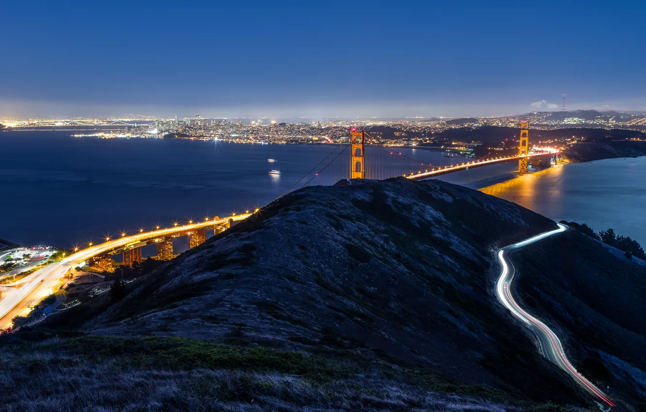 Photo wallpaper night, bridge, view, CA, San Francisco, Golden Gate, USA, USA