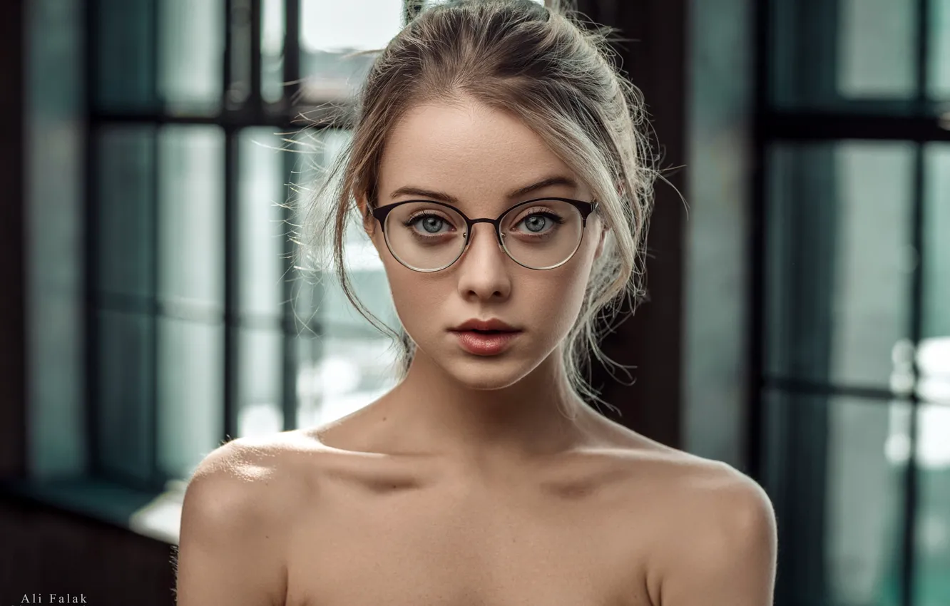 Photo wallpaper look, model, portrait, makeup, glasses, hairstyle, blonde, beauty