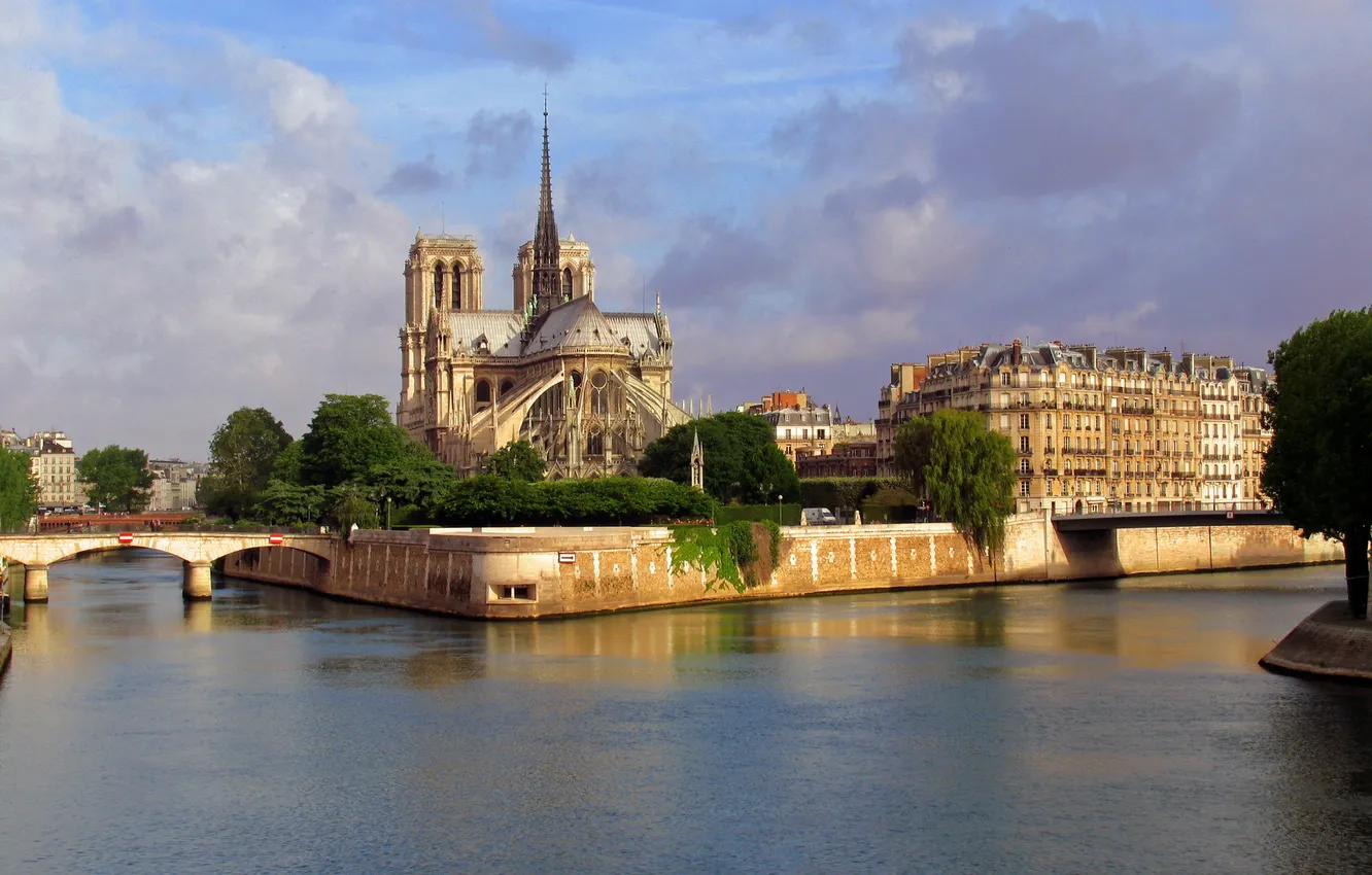 Photo wallpaper river, France, home, Cathedral, Paris, bridges, France, architecture.