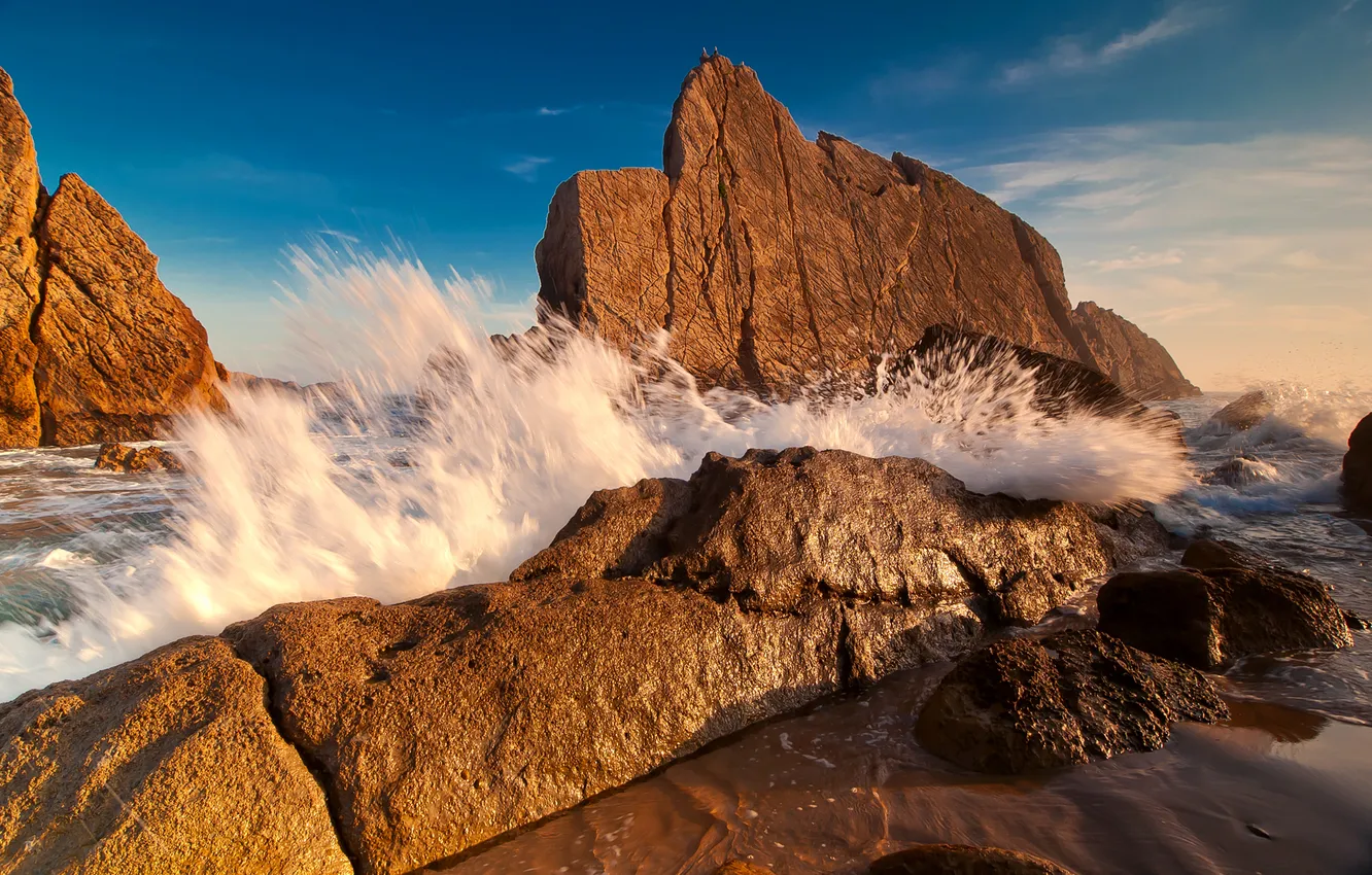 Photo wallpaper sea, wave, nature, stones, rocks