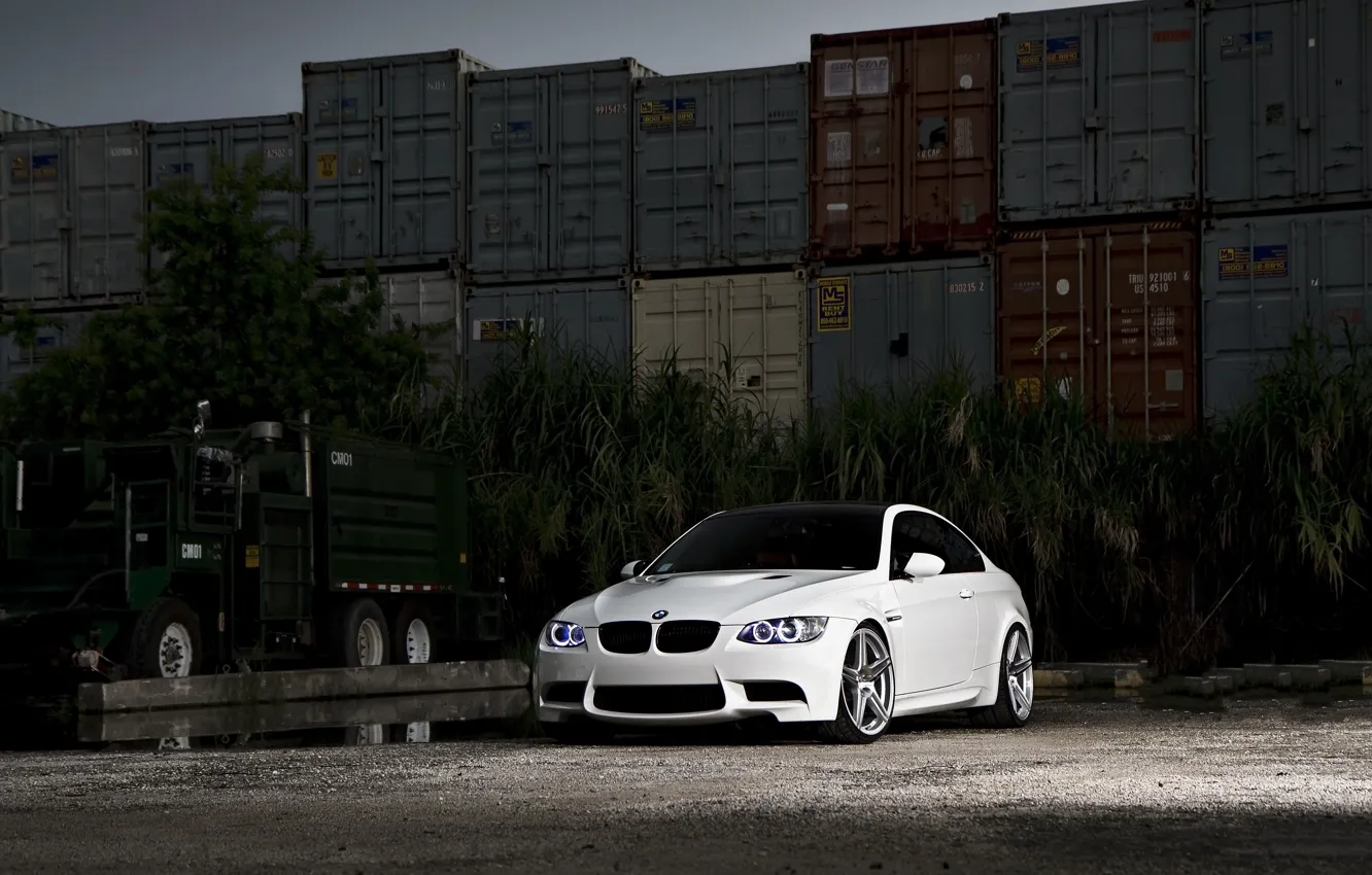 Photo wallpaper white, bmw, BMW, truck, white, containers, Miami, e92