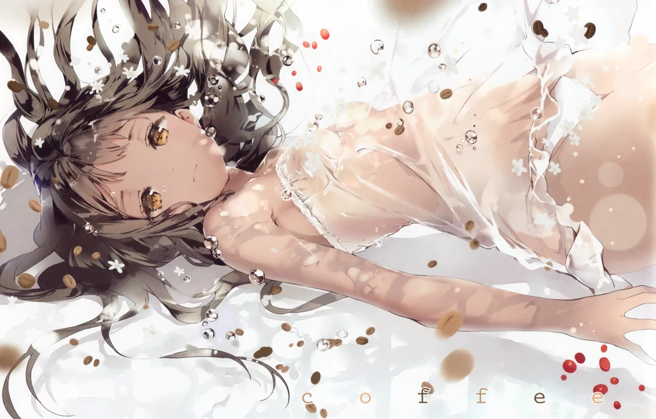 Photo wallpaper bubbles, underwear, in the water, yellow eyes, coffee beans, coffee, spices, transparent fabric