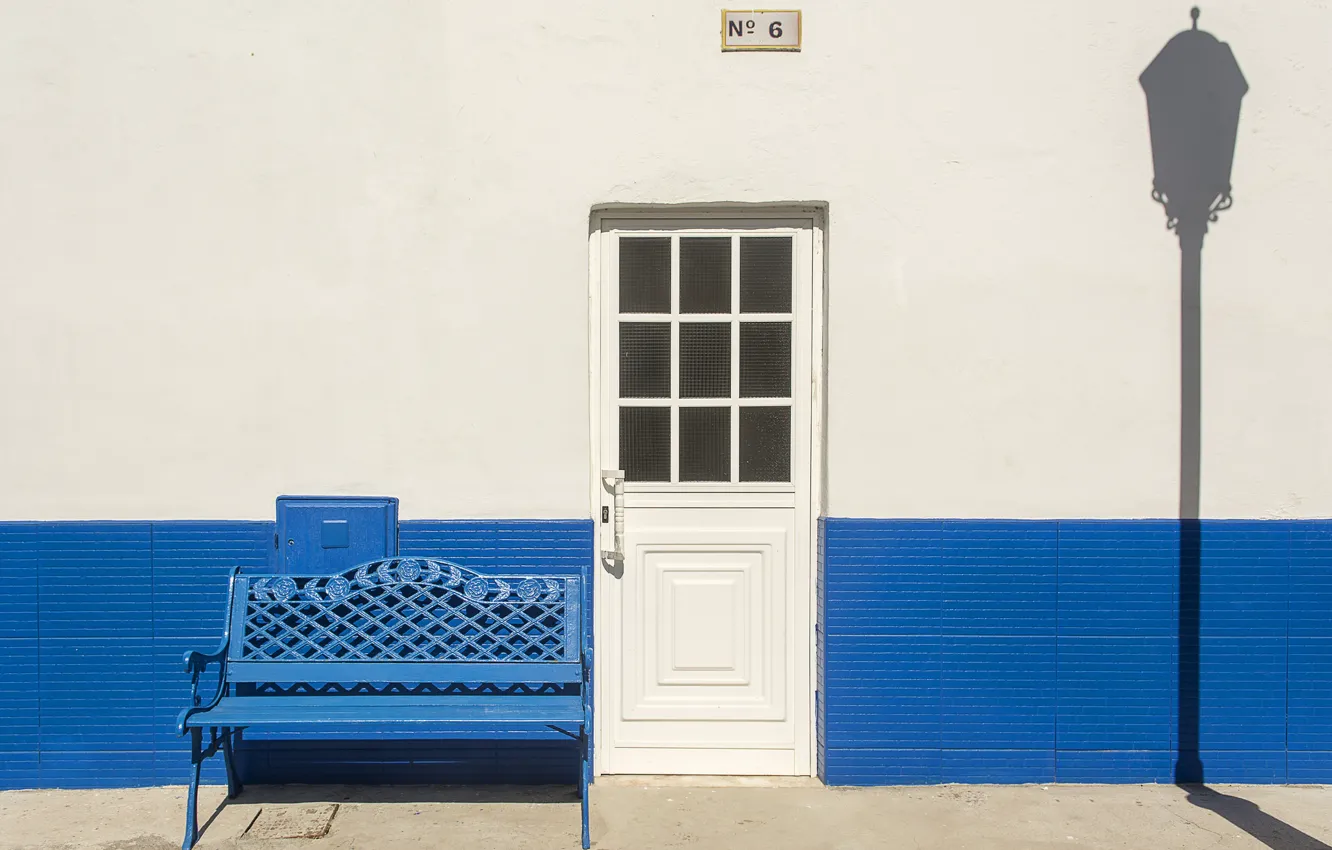 Photo wallpaper home, shadow, the door, lights, facade, bench