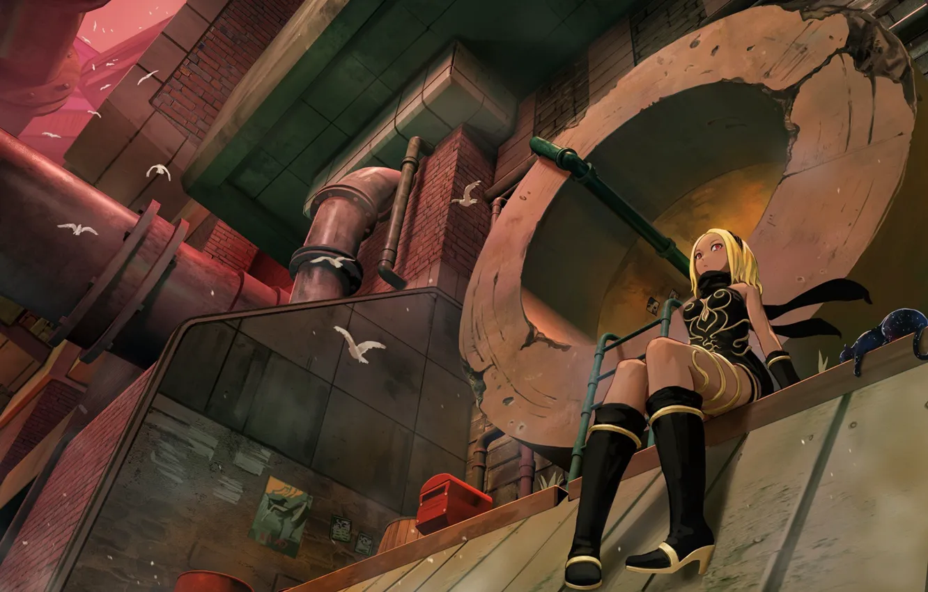 Photo wallpaper cat, cat, girl, Sewerage, Gravity Rush