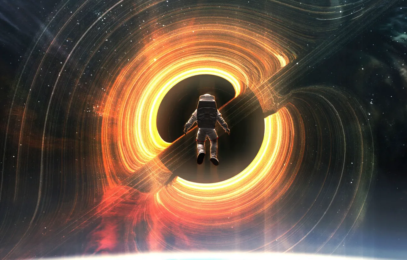 Photo wallpaper space, astronaut, the suit, black hole