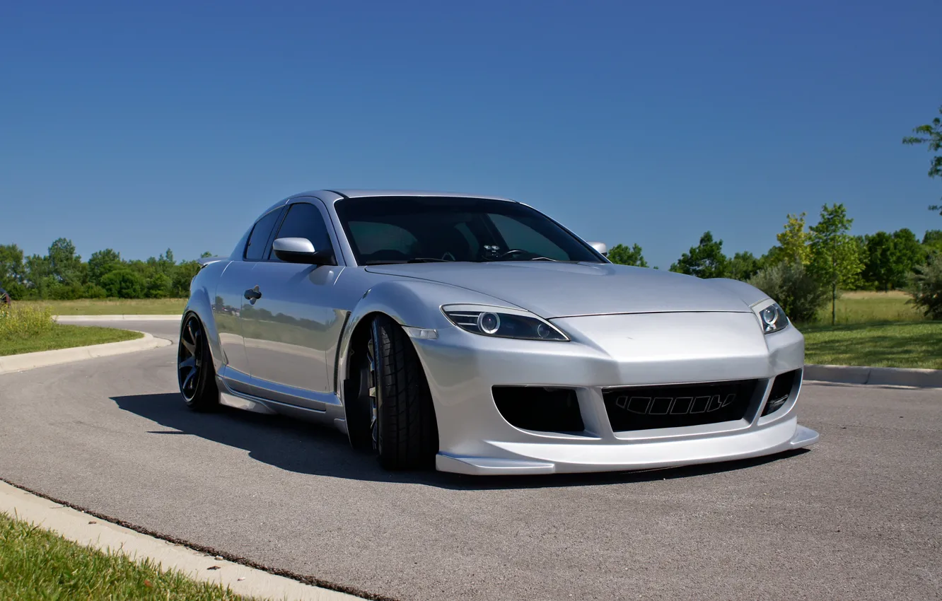 Photo wallpaper silver, road, mazda, rx-8