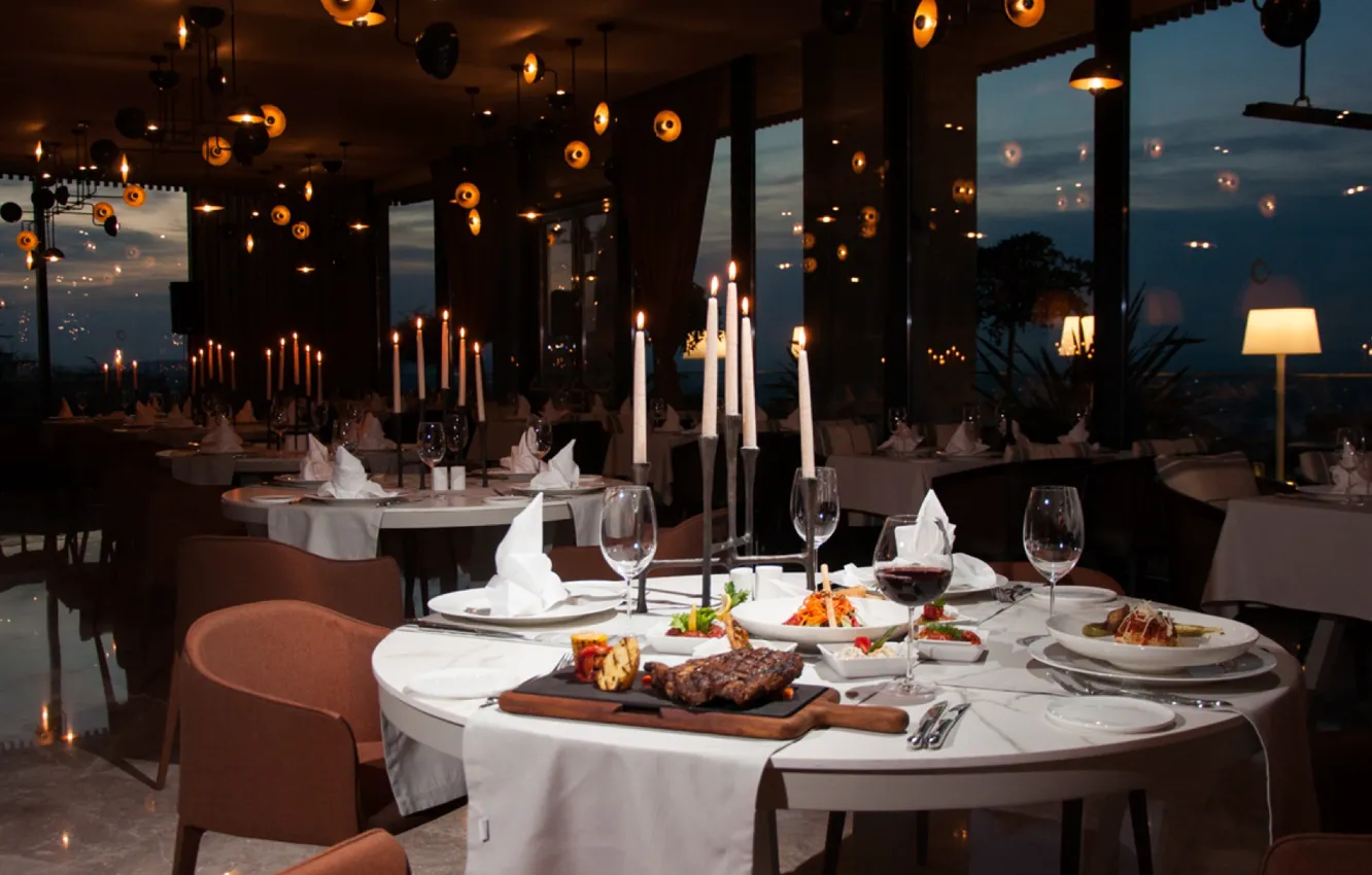 Photo wallpaper design, style, interior, the evening, candles, lighting, restaurant, the hotel