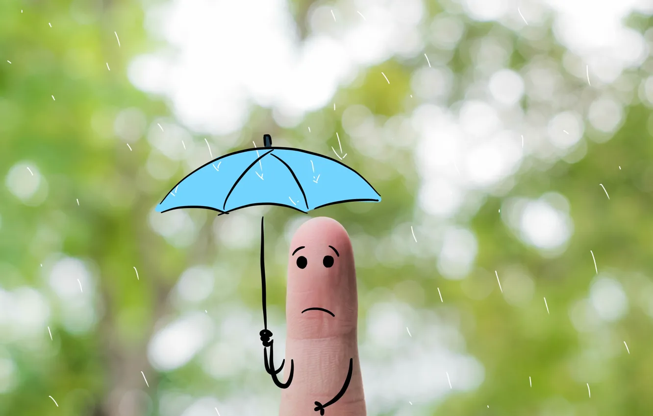 Photo wallpaper rain, umbrella, finger, bad weather, disappointment