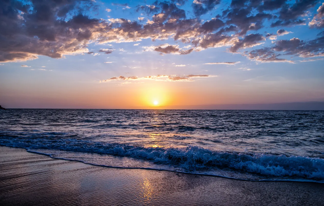 Photo wallpaper sea, sunset, clouds