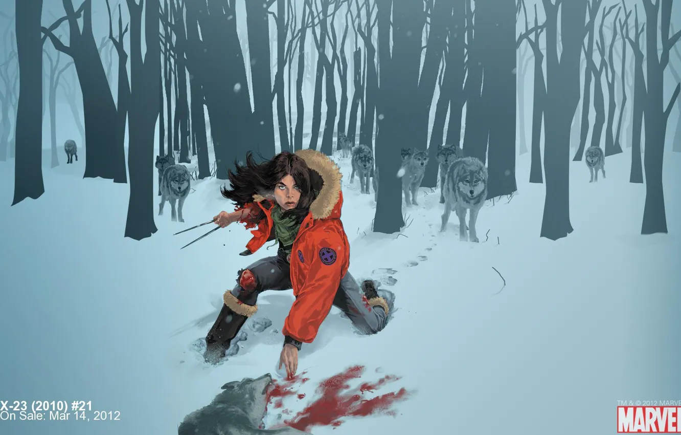 Photo wallpaper girl, wolf, X-Men, art, Marvel, comic, Comics, X-23