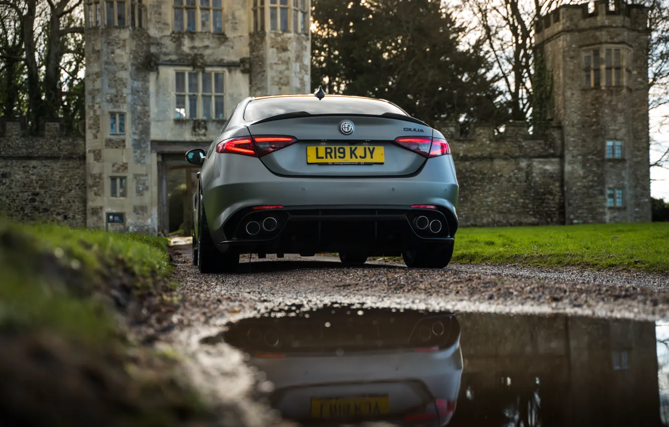 Photo wallpaper car, Alfa Romeo, puddle, Giulia, Alfa Romeo Giulia Quadrifoglio NRING