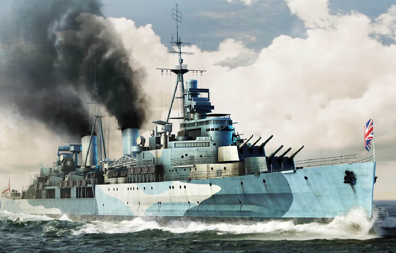 Photo wallpaper ship, art, Navy, military, cruiser, British, cruiser, WW2