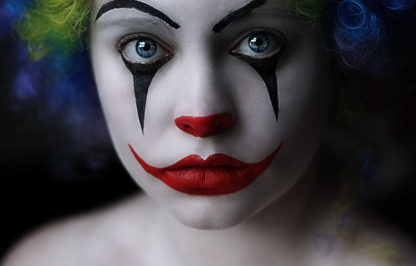 Photo wallpaper girl, clown, mask