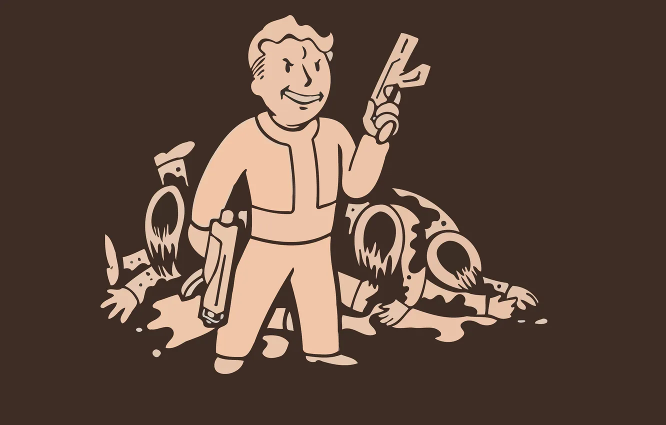 Photo wallpaper gun, minimalism, Fallout, the corpse, vault boy, fallout, Vault Boy