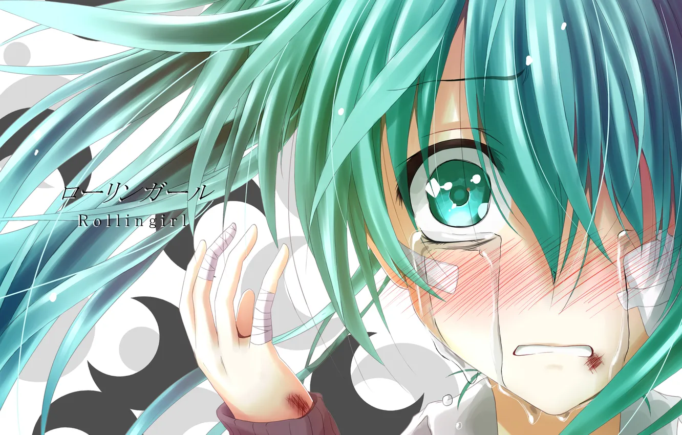 Photo wallpaper girl, tears, art, scratches, Hatsune Miku, Vocaloid, Vocaloid, bandages