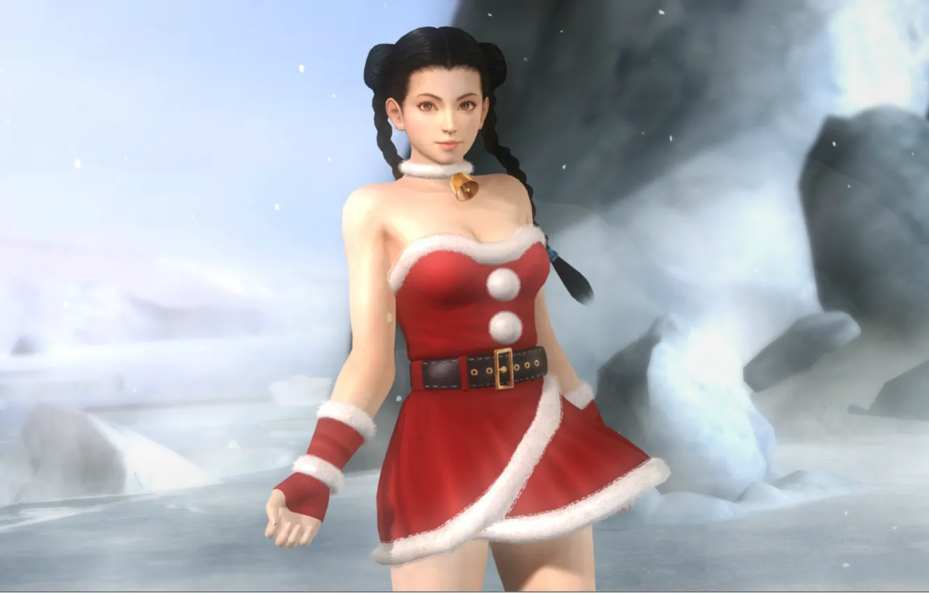 Photo wallpaper brunette, iceberg, neckline, braid, bells, dead or alive, cosplay, bombski