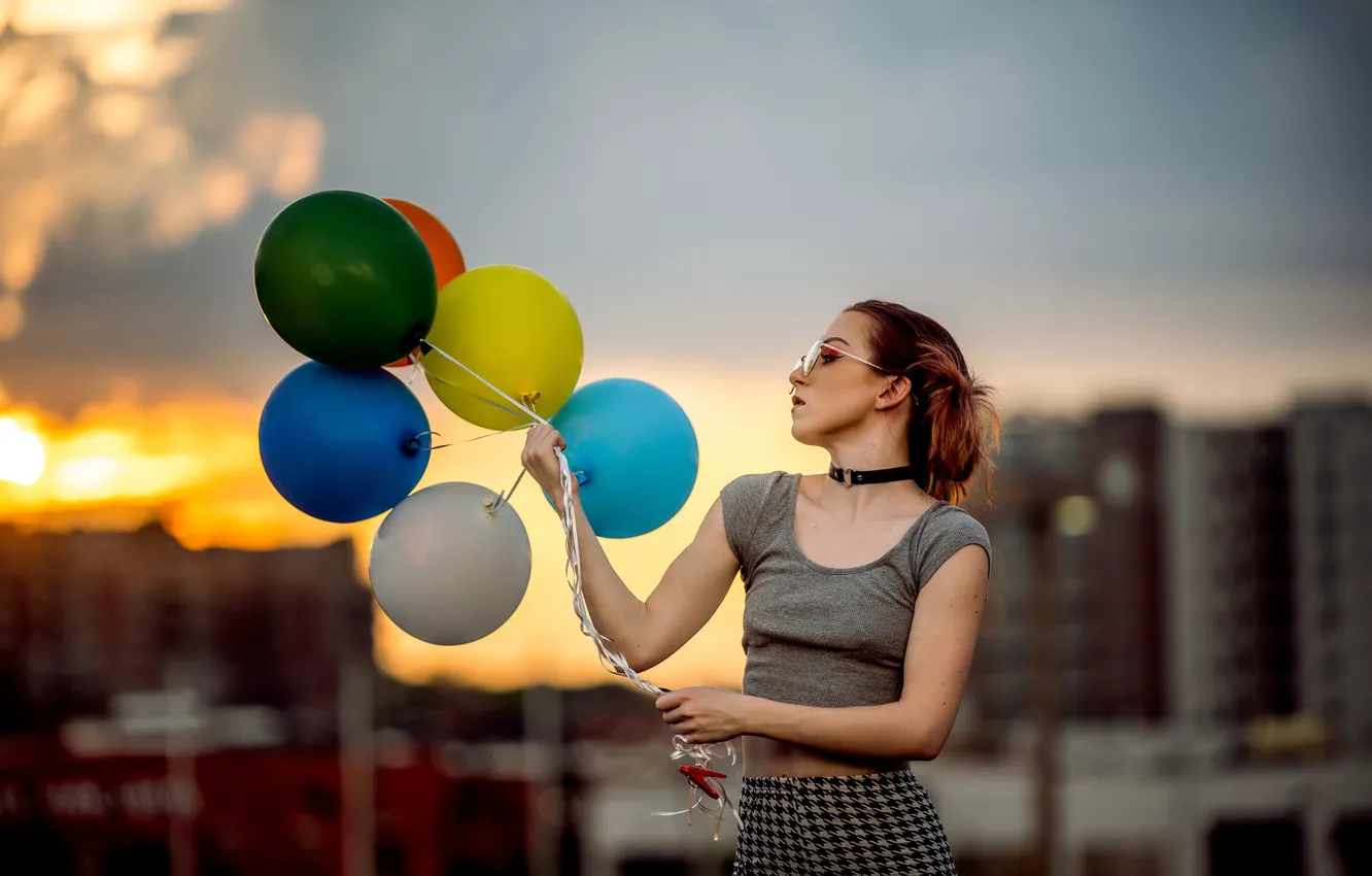 Photo wallpaper girl, background, balls