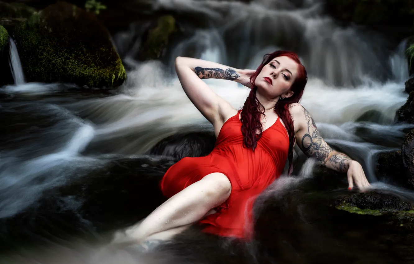 Photo wallpaper girl, river, tattoo