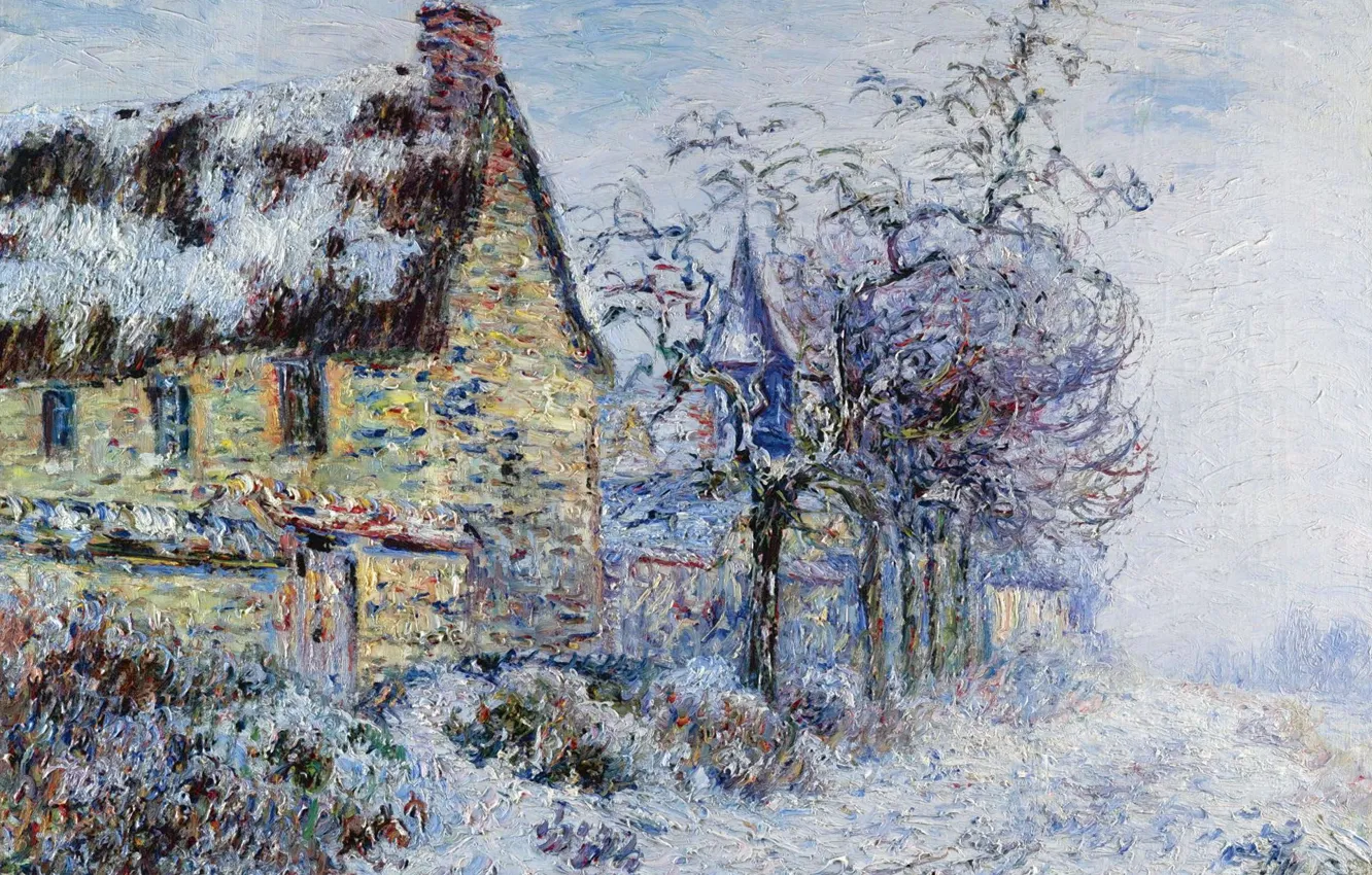 Photo wallpaper winter, landscape, house, picture, Gustave Loiseau, Gustave Loiseau, Snow Effect in Port-zhua