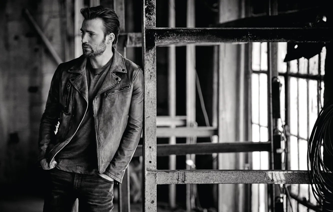 Photo wallpaper photo, jeans, jacket, actor, black and white, Chris Evans, Chris Evans, InStyle