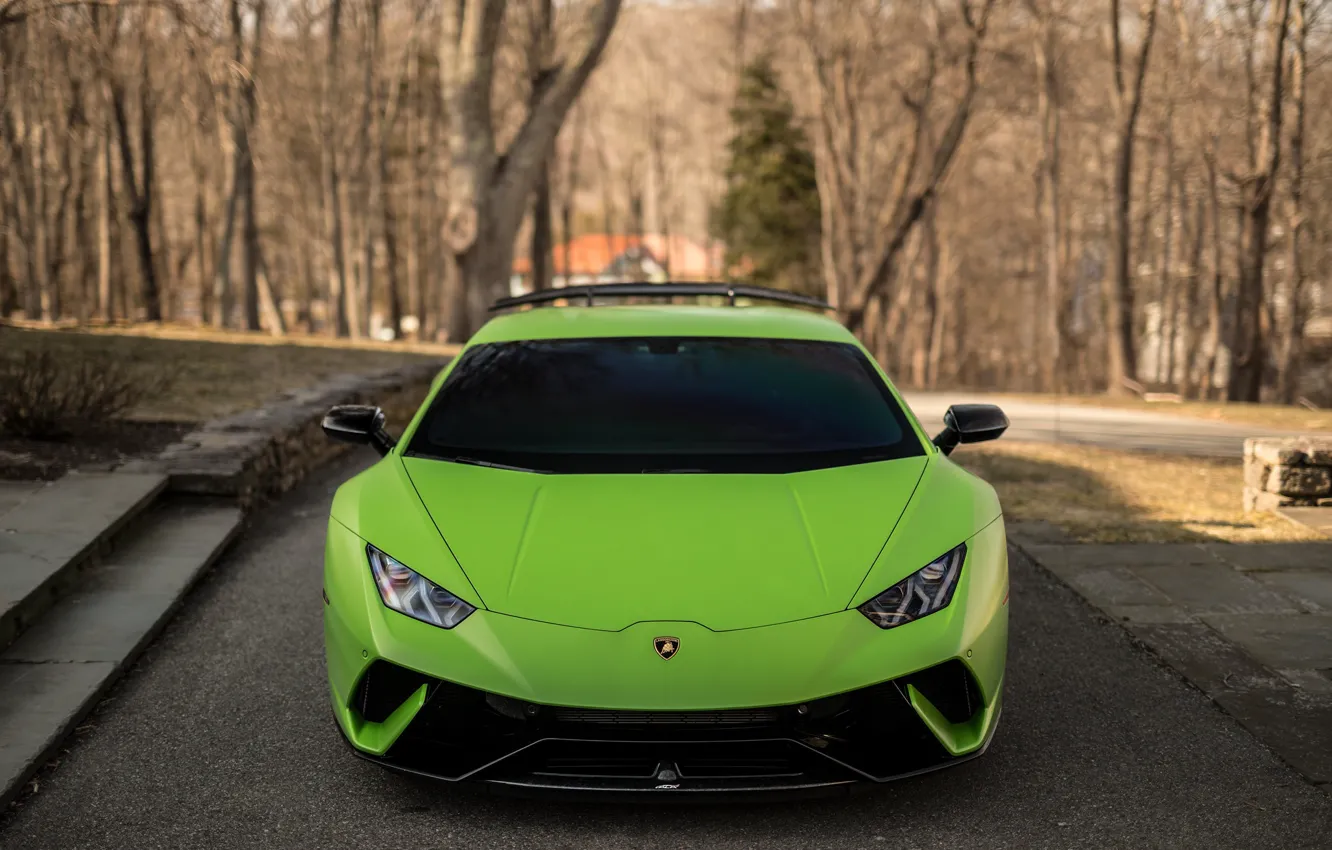 Photo wallpaper Lamborghini, Green, Front, Face, VAG, Huracan