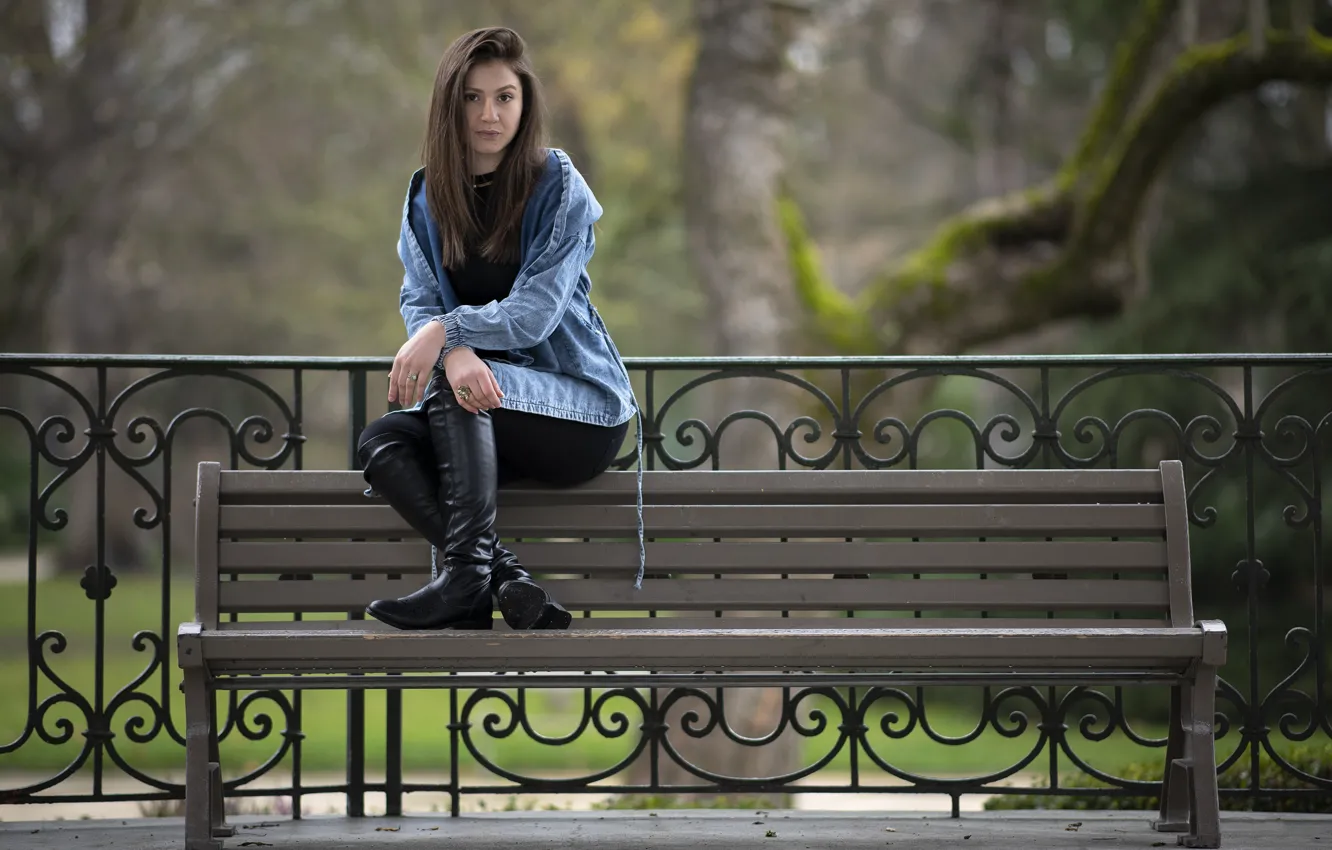 Photo wallpaper look, girl, Park, model, hair, bench