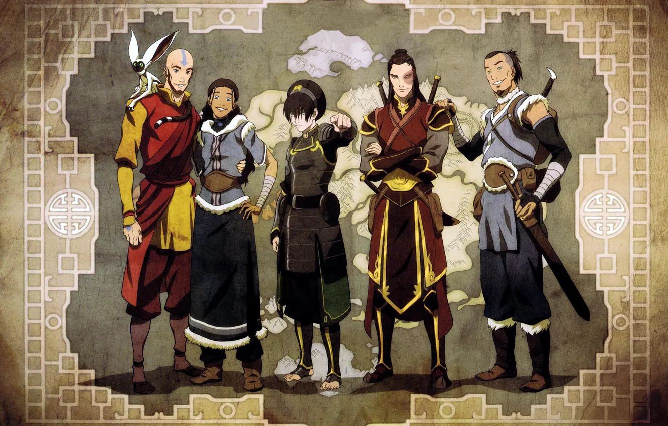 Photo wallpaper map, Avatar, Avatar, friends, Toph, Zuko, Juice, Momo