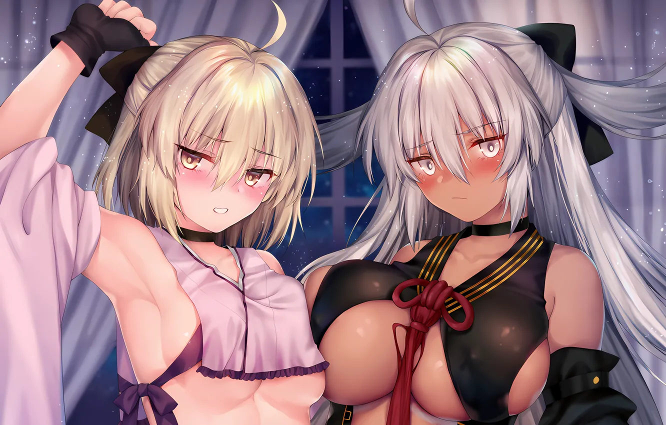 Photo wallpaper sexy, cleavage, blouse, long hair, girls, boobs, anime, beautiful