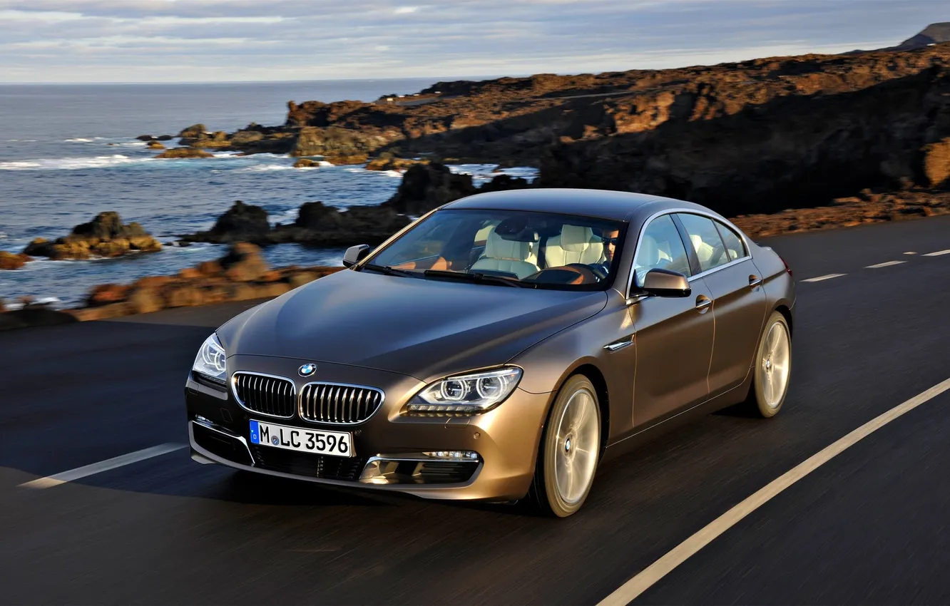 Photo wallpaper sea, machine, coast, lights, BMW, The hood, the front, Boomer