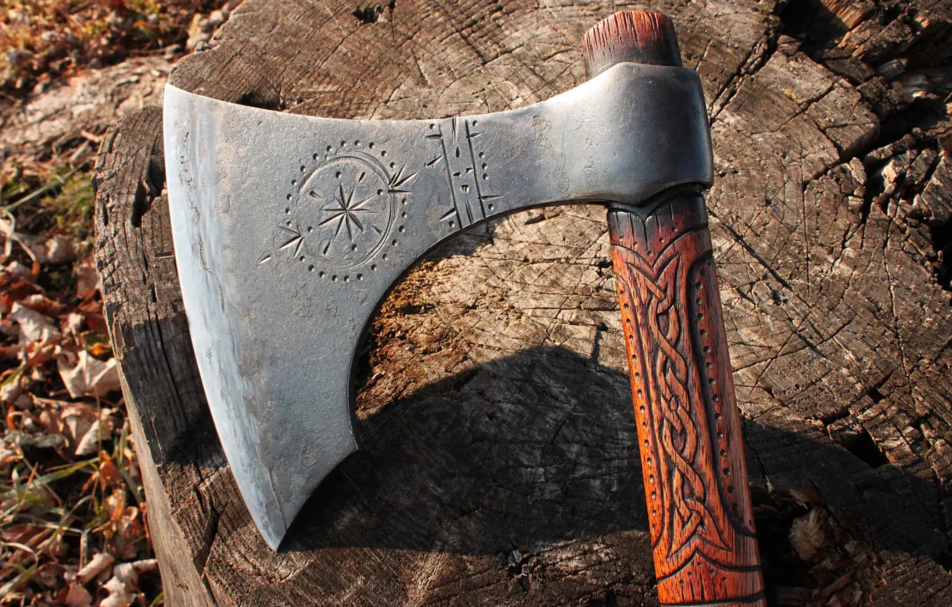Photo wallpaper weapons, pattern, stump, axe, combat