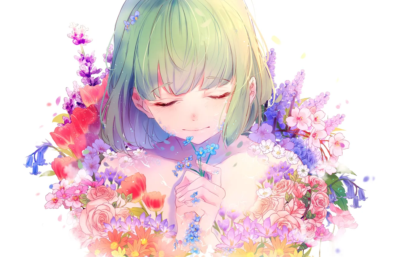 Photo wallpaper girl, flowers, by lluluchwan