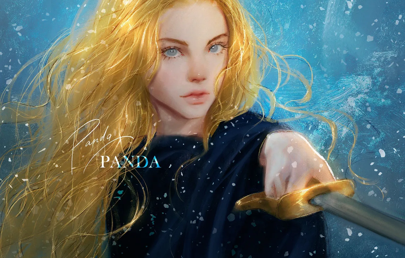 Photo wallpaper girl, sword, blonde, by Panda