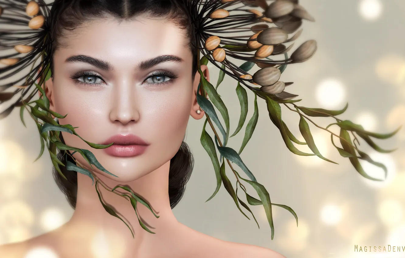 Photo wallpaper girl, portrait, wreath
