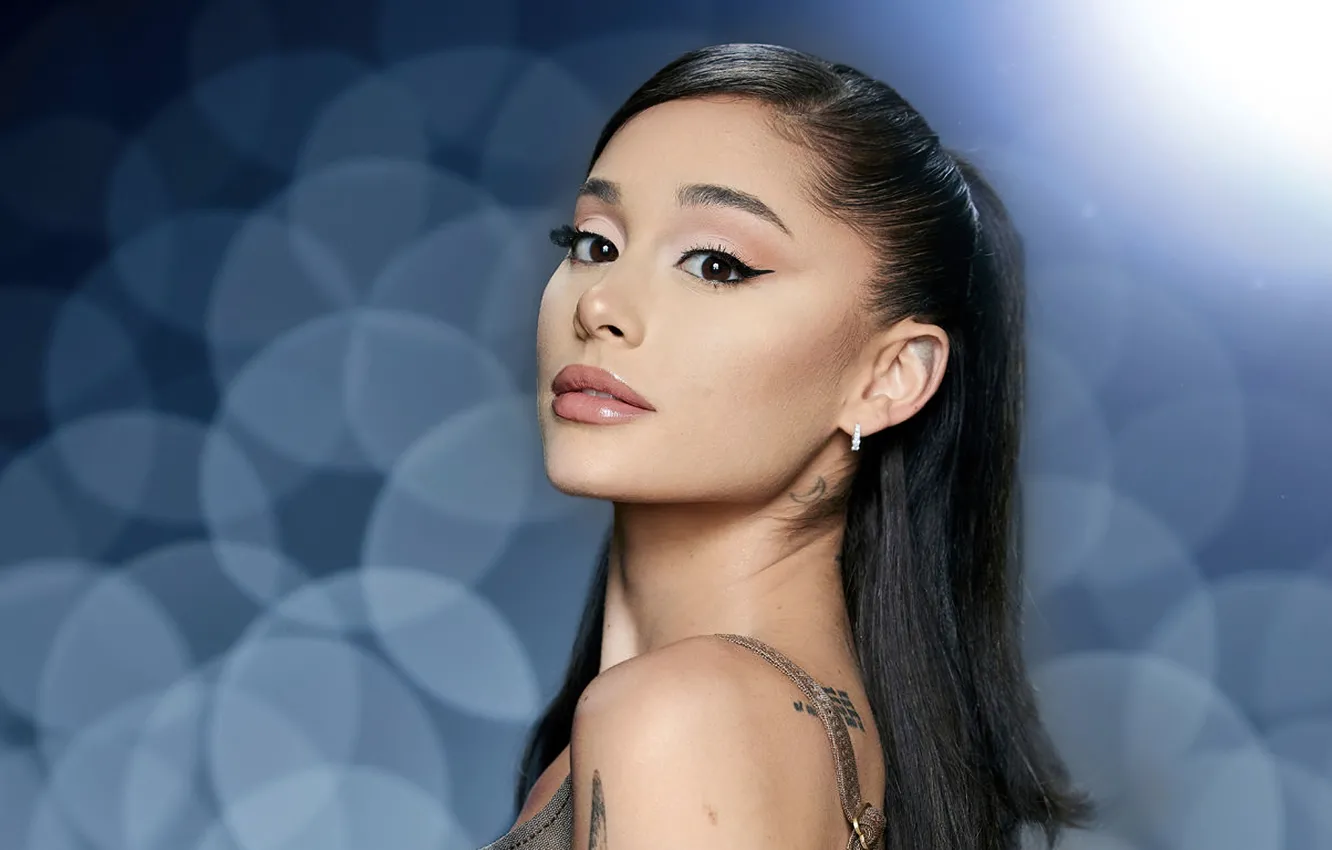 Photo wallpaper look, girl, arrows, makeup, brunette, lips, beautiful, Ariana Grande