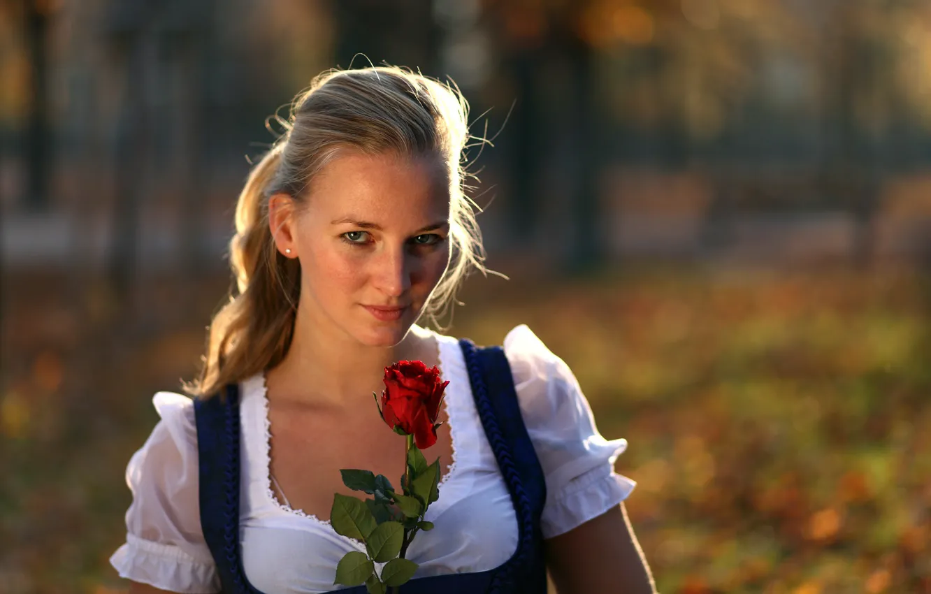 Photo wallpaper look, girl, portrait, roses
