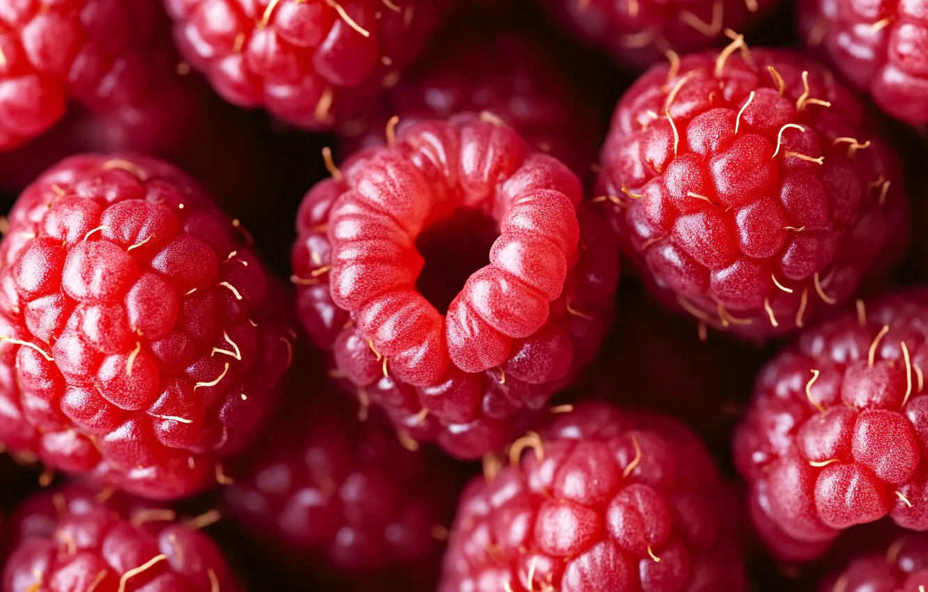 Photo wallpaper macro, berries, raspberry, harvest, a lot, ripe, AI art, neural network