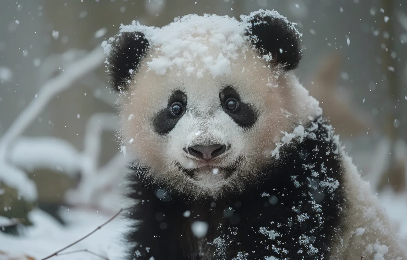 Photo wallpaper winter, look, snow, portrait, bear, bear, Panda, bear
