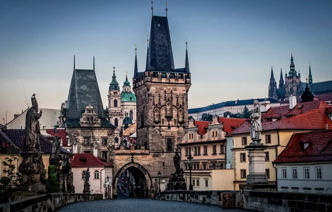 Photo wallpaper Gothic, tower, Prague, Czech Republic, architecture, Prague, Praha, Charles bridge