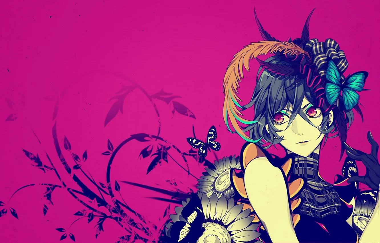 Photo wallpaper background, butterfly, anime, art, guy