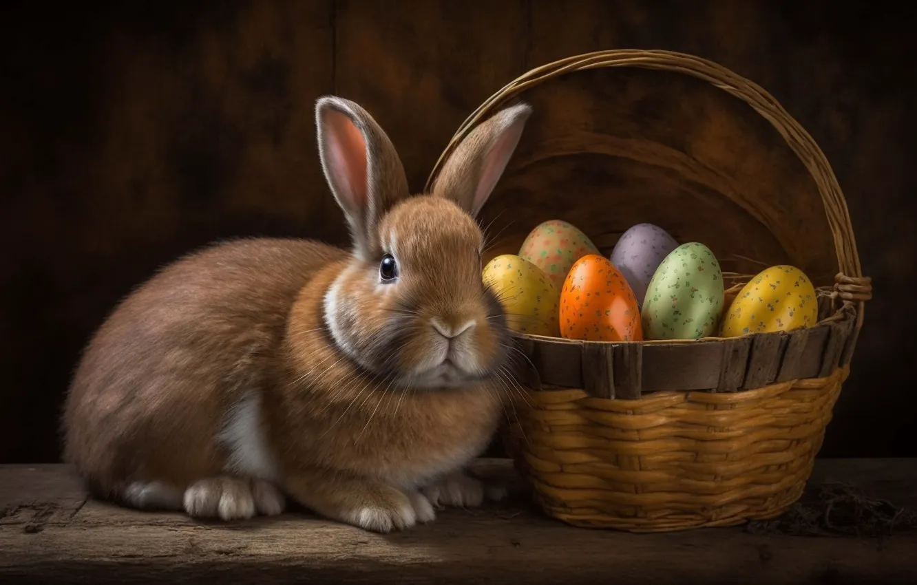 Photo wallpaper the dark background, holiday, Board, eggs, spring, rabbit, Easter, red