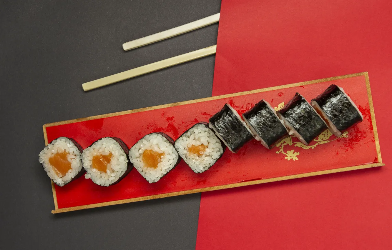 Photo wallpaper fish, sticks, figure, sushi, rolls, salmon, nori